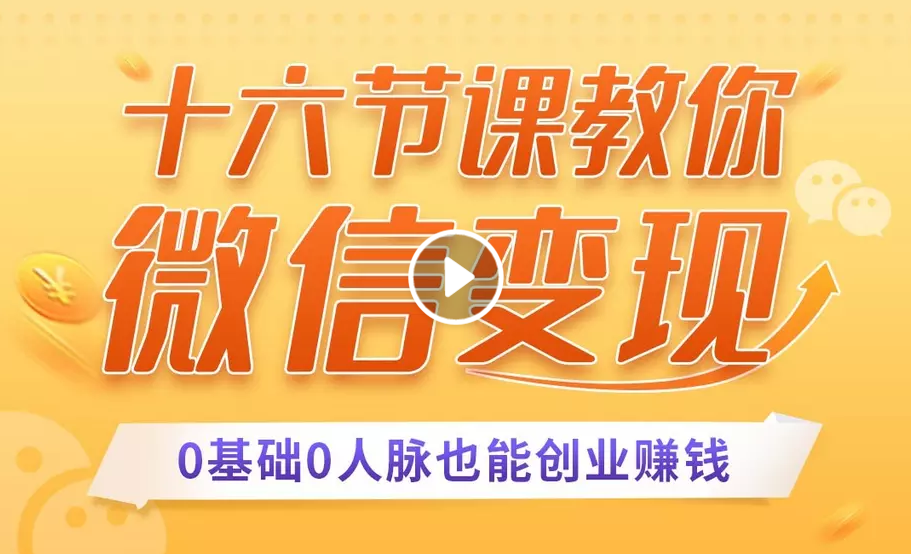 十六节课教你零基础微信变现，用单品打爆市场，每月收入超过10万+-啄木鸟资源库