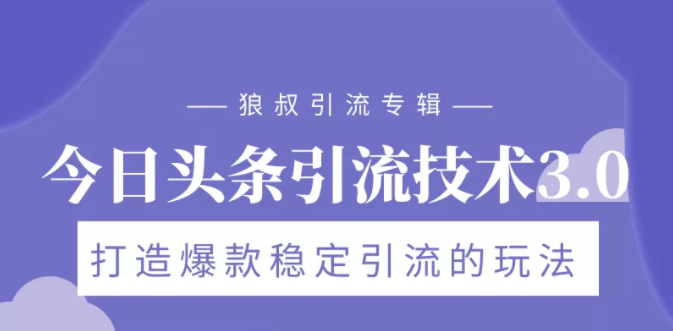 狼叔今日头条引流技术3.0，打造爆款稳定引流的玩法，VLOG引流技术-啄木鸟资源库