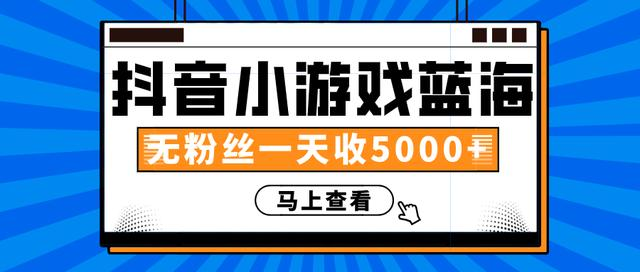 赚钱计划：抖音小游戏蓝海项目，无粉丝一天收入5000+-啄木鸟资源库