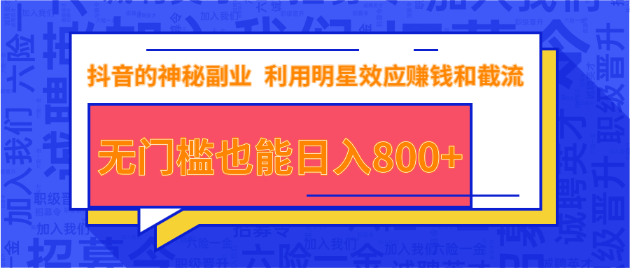 抖音上神秘副业项目，利用明星效应赚钱和截流，无门槛也能日入800+-啄木鸟资源库