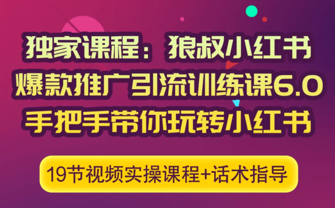 狼叔小红书爆款推广引流训练课6.0，手把手带你玩转小红书-啄木鸟资源库