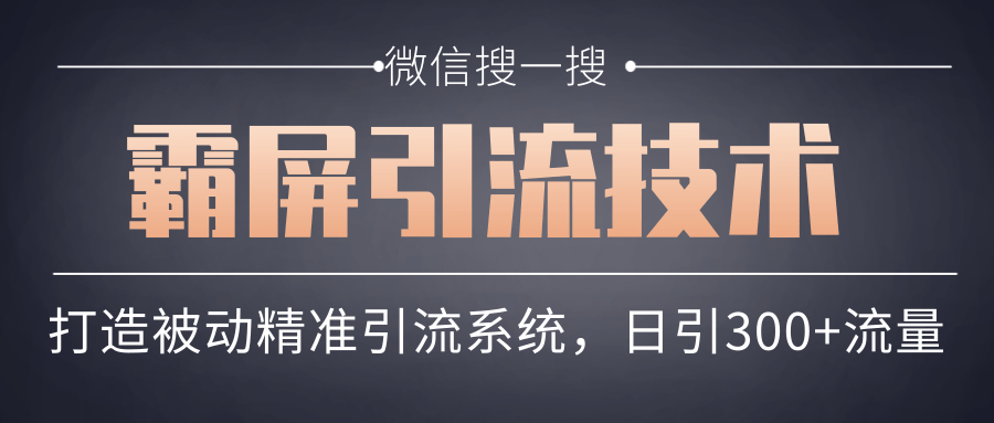 微信搜一搜霸屏引流技术，打造被动精准引流系统，轻松日引300+流量-啄木鸟资源库