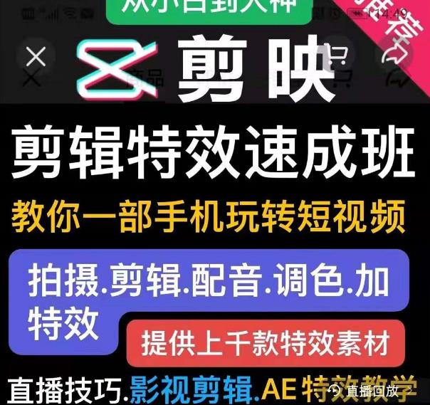 剪映剪辑特效速成班：教你一部手机玩转短视频，提供上千款特效素材-啄木鸟资源库