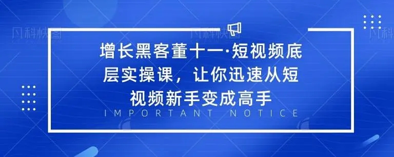 增长黑客董十一·短视频底层实操课，从短视频新手变成高手-啄木鸟资源库