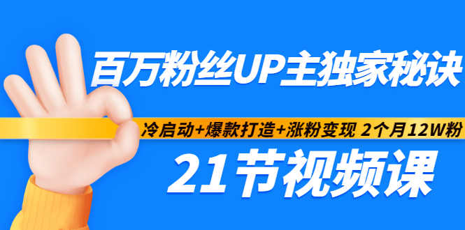 百万粉丝UP主独家秘诀：冷启动+爆款打造+涨粉变现2个月12W粉（21节视频课)-啄木鸟资源库