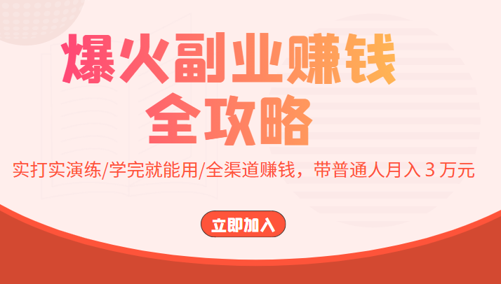 爆火副业赚钱全攻略：实打实演练/学完就能用/全渠道赚钱，带普通人月入３万元-啄木鸟资源库