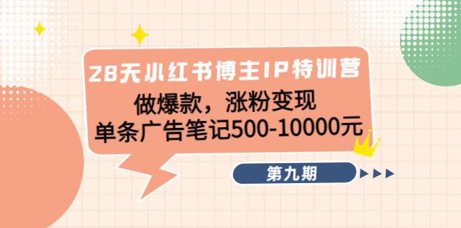 28天小红书博主IP特训营《第9期》做爆款，涨粉变现 单条广告笔记500-10000-啄木鸟资源库