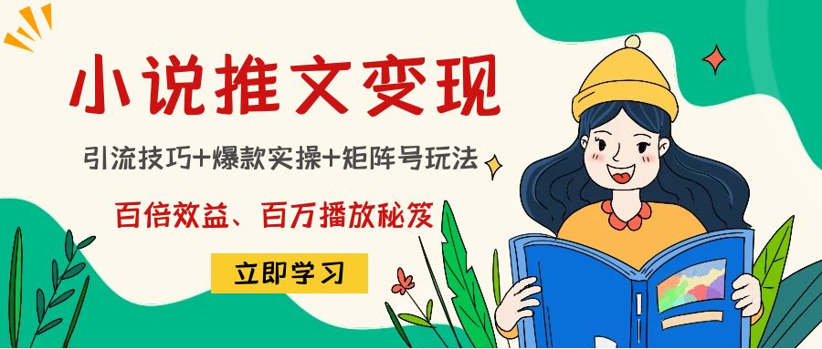 小说推文训练营：引流技巧+爆款实操+矩阵号玩法，百倍效益、百万播放秘笈-啄木鸟资源库