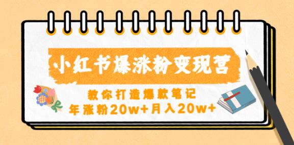 小红书爆涨粉变现营，教你打造爆款笔记，年涨粉20w+月入20w-啄木鸟资源库