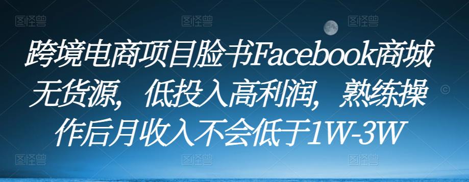 跨境电商项目脸书Facebook商城无货源，低投入高利润，熟练操作后月收入不会低于1W-3W-啄木鸟资源库