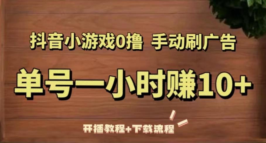 抖音小游戏0撸手动刷广告，单号一小时赚10+（开播教程+下载流程）-啄木鸟资源库