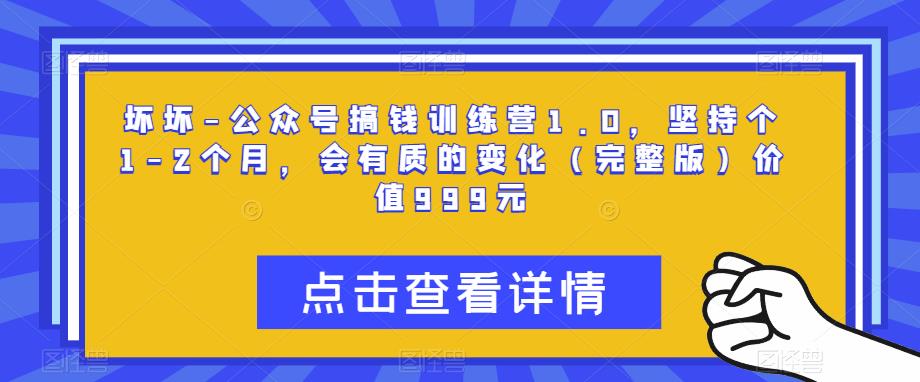 坏坏-公众号搞钱训练营1.0，坚持个1-2个月，会有质的变化（完整版）价值999元-啄木鸟资源库