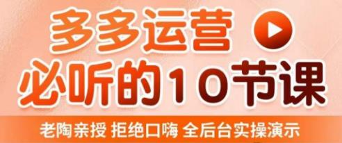 老陶电商·拼多多运营必听10节课，拒绝口嗨，全后台实操演示，花的少，赚得多，爆款更简单-啄木鸟资源库