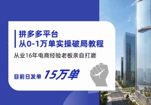 拼多多从0-1万单实操破局教程，从业16年电商经验打磨，目前日发单15万单-啄木鸟资源库