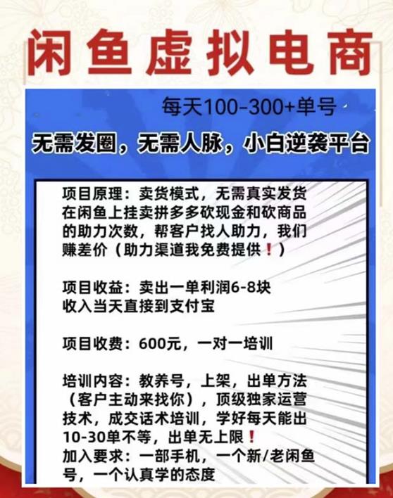 外边收费600多的闲鱼新玩法虚似电商之拼多多助力项目，单号100-300元-啄木鸟资源库