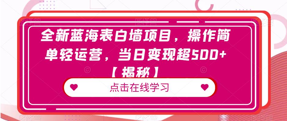 全新蓝海表白墙项目，操作简单轻运营，当日变现超500+【揭秘】-啄木鸟资源库