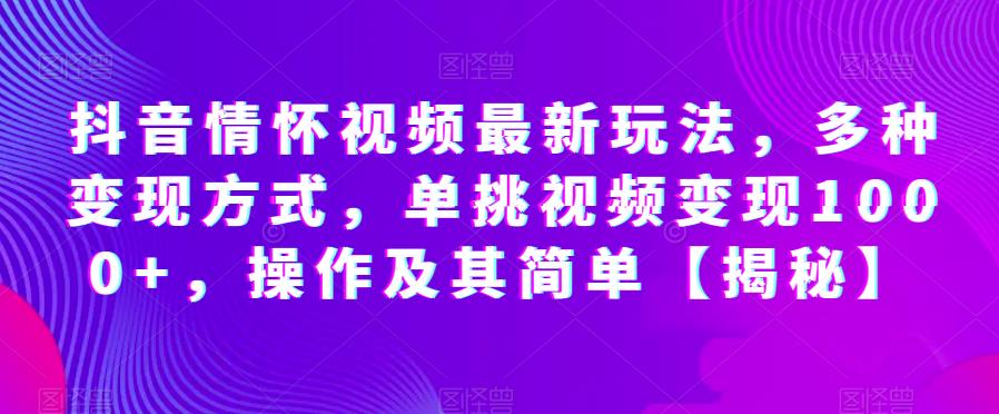 抖音情怀视频最新玩法，多种变现方式，单挑视频变现1000+，操作及其简单【揭秘】-啄木鸟资源库