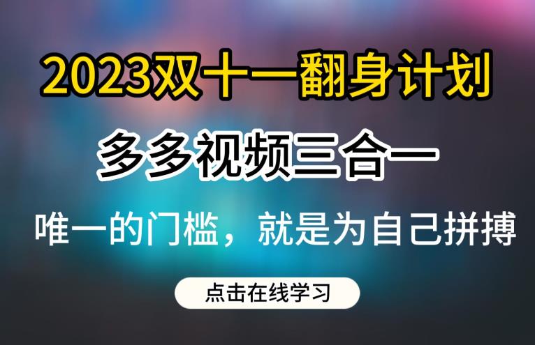 2023双十一翻身计划，多多视频带货三合一玩法教程【揭秘】-啄木鸟资源库