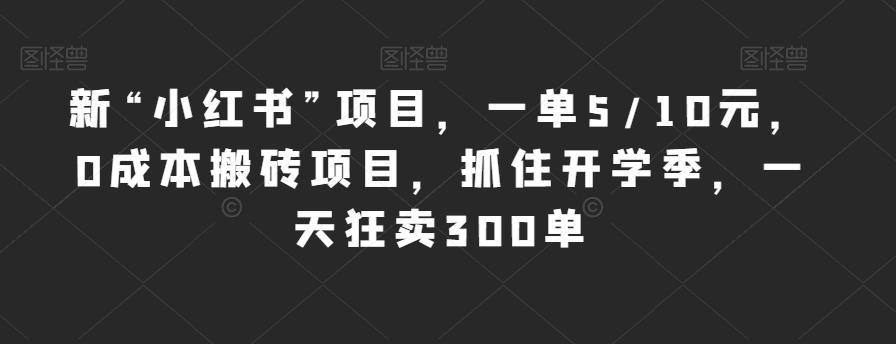 新“小红书”项目，一单5/10元，0成本搬砖项目，抓住开学季，一天狂卖300单【揭秘】-啄木鸟资源库