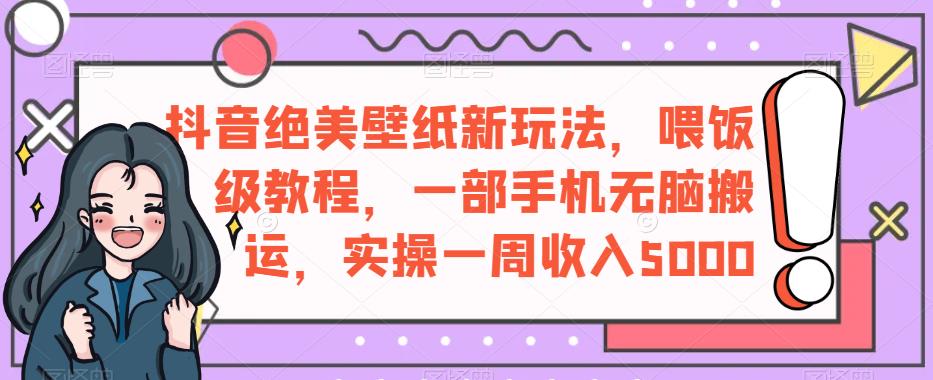 抖音绝美壁纸新玩法，喂饭级教程，一部手机无脑搬运，实操一周收入5000【揭秘】-啄木鸟资源库