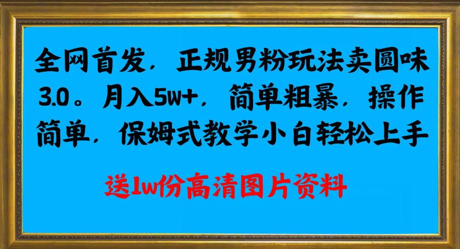 全网首发正规男粉玩法卖圆味3.0，月入5W+，简单粗暴，操作简单，保姆式教学，小白轻松上手-啄木鸟资源库