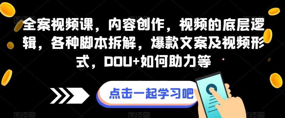 全案视频课，内容创作，视频的底层逻辑，各种脚本拆解，爆款文案及视频形式，DOU+如何助力等-啄木鸟资源库