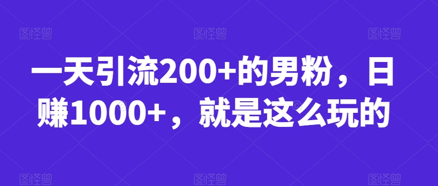 一天引流200+的男粉，日赚1000+，就是这么玩的【揭秘】-啄木鸟资源库