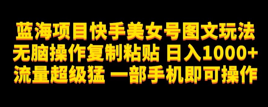 蓝海项目快手美女号图文玩法，无脑操作复制粘贴，日入1000+流量超级猛一部手机即可操作【揭秘】-啄木鸟资源库