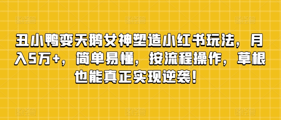 丑小鸭变天鹅女神塑造小红书玩法，月入5万+，简单易懂，按流程操作，草根也能真正实现逆袭！-啄木鸟资源库