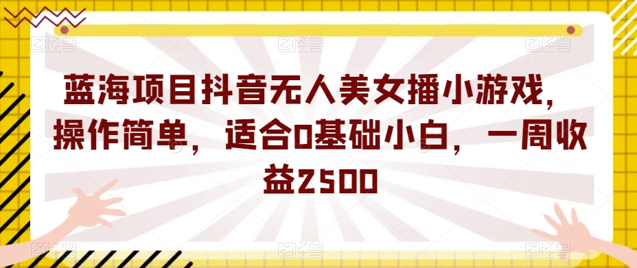 蓝海项目抖音无人美女播小游戏，操作简单，适合0基础小白，一周收益2500【揭秘】-啄木鸟资源库