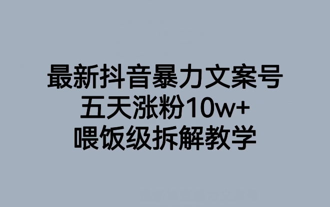 最新抖音暴力文案号，五天涨粉10w+，喂饭级拆解教学-啄木鸟资源库