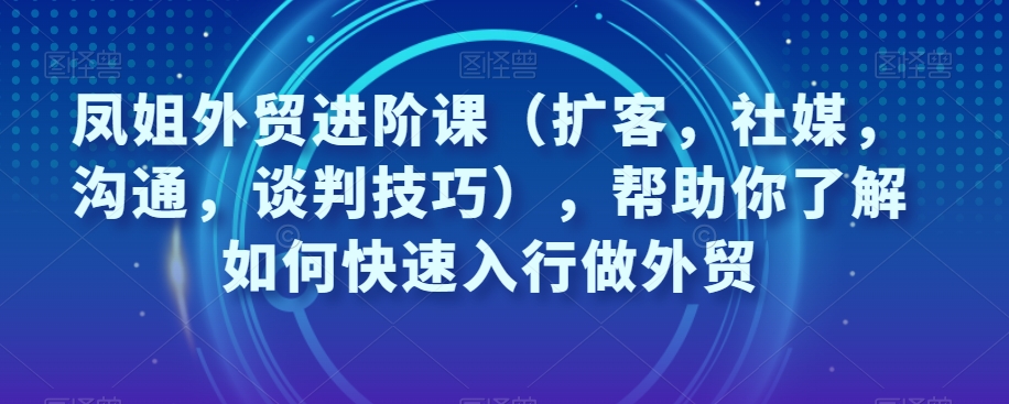 凤姐外贸进阶课（扩客，社媒，沟通，谈判技巧），帮助你了解如何快速入行做外贸-啄木鸟资源库