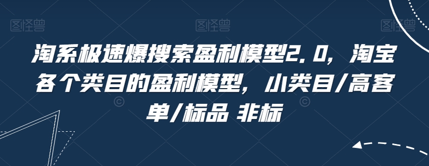 淘系极速爆搜索盈利模型2.0，淘宝各个类目的盈利模型，小类目/高客单/标品 非标-啄木鸟资源库