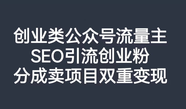 创业类公众号流量主，SEO引流创业粉，分成卖项目双重变现【揭秘】-啄木鸟资源库