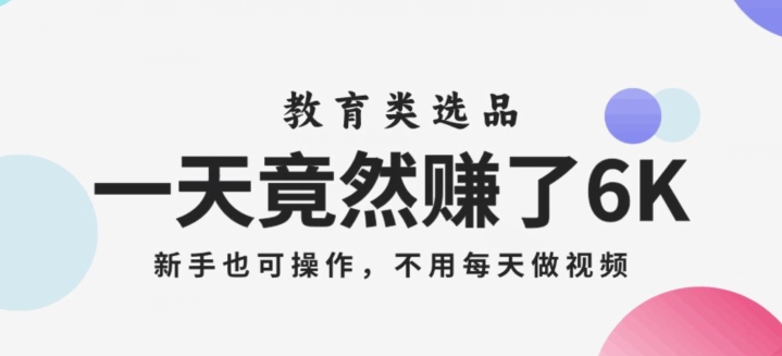 一天竟然赚了6000多，教育类选品，新手也可操作，更不用每天做短视频【揭秘】-啄木鸟资源库