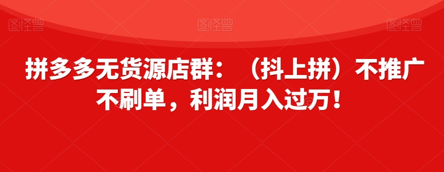 拼多多无货源店群：（抖上拼）不推广不刷单，利润月入过万！【揭秘】-啄木鸟资源库