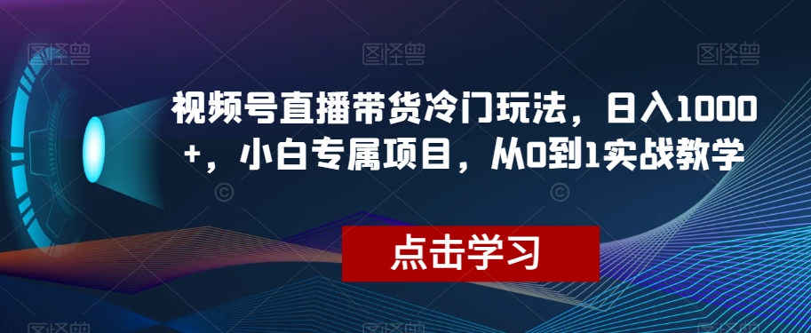 视频号直播带货冷门玩法，日入1000+，小白专属项目，从0到1实战教学【揭秘】-啄木鸟资源库