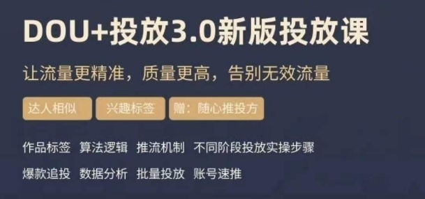 dou+豆荚投放实操课3.0新版，让流量更精准，质量更高，告别无效流量-啄木鸟资源库