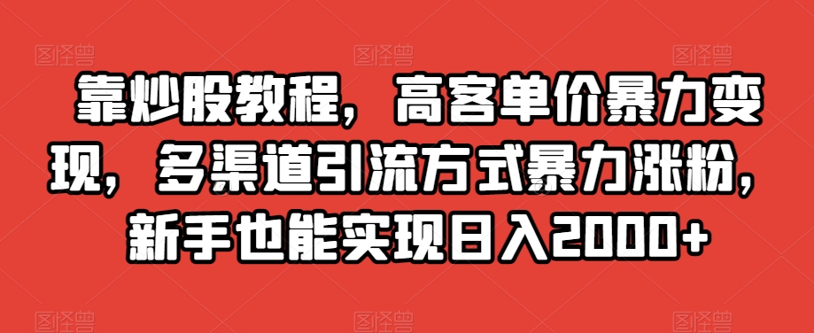 靠炒股教程，高客单价暴力变现，多渠道引流方式暴力涨粉，新手也能实现日入2000+【揭秘】-啄木鸟资源库