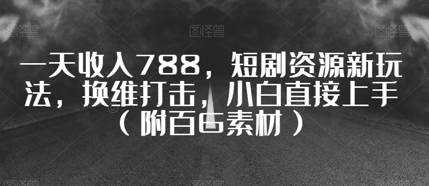 一天收入788，短剧资源新玩法，换维打击，小白直接上手（附百G素材）【揭秘】-啄木鸟资源库