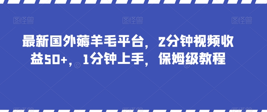 最新国外薅羊毛平台，2分钟视频收益50+，1分钟上手，保姆级教程【揭秘】-啄木鸟资源库