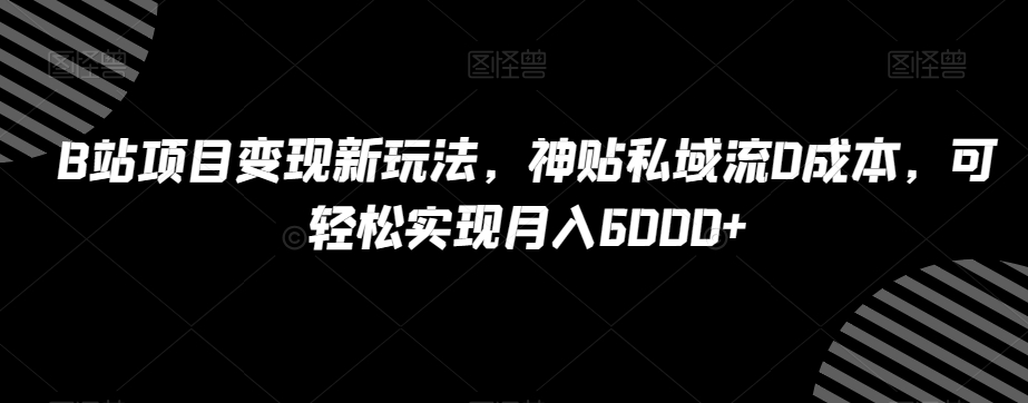 B站项目变现新玩法，神贴私域流0成本，可轻松实现月入6000+【揭秘】-啄木鸟资源库