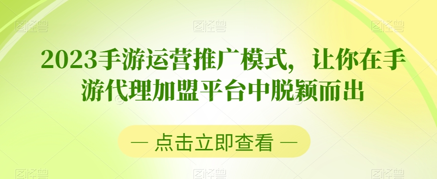 2023手游运营推广模式，让你在手游代理加盟平台中脱颖而出-啄木鸟资源库