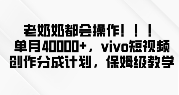 老奶奶都会操作，新平台无脑操作，单月40000+，vivo短视频创作分成计划【揭秘】-啄木鸟资源库