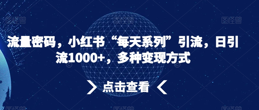 流量密码，小红书“每天系列”引流，日引流1000+，多种变现方式【揭秘】-啄木鸟资源库