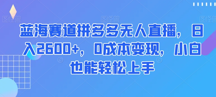 蓝海赛道拼多多无人直播，日入2600+，0成本变现，小白也能轻松上手【揭秘】-啄木鸟资源库