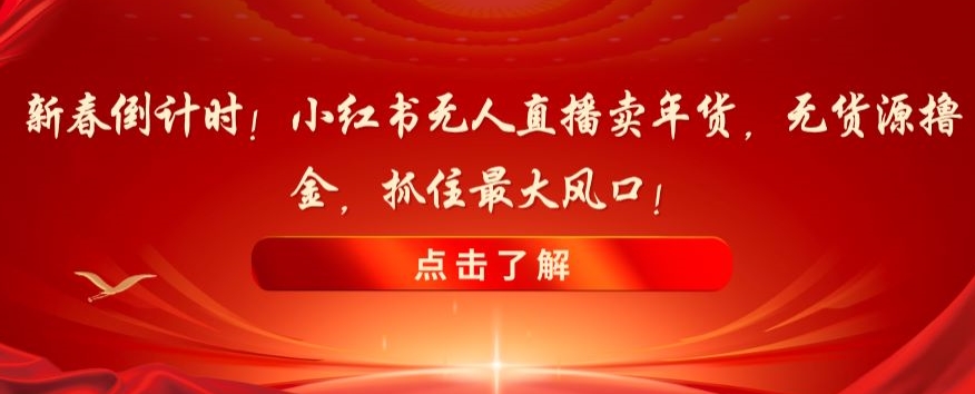 新春倒计时！小红书无人直播卖年货，无货源撸金，抓住最大风口【揭秘】-啄木鸟资源库