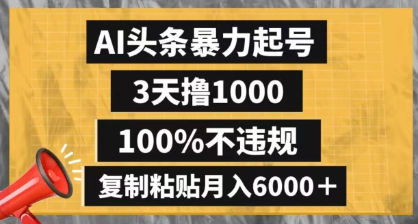 AI头条暴力起号，3天撸1000,100%不违规，复制粘贴月入6000＋【揭秘】-啄木鸟资源库