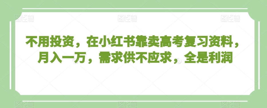 不用投资，在小红书靠卖高考复习资料，月入一万，需求供不应求，全是利润【揭秘】-啄木鸟资源库