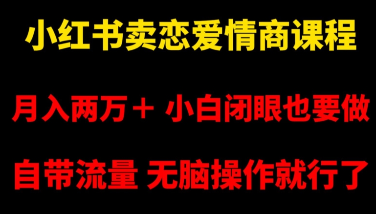 小红书卖恋爱情商课程，月入两万＋，小白闭眼也要做，自带流量，无脑操作就行了【揭秘】-啄木鸟资源库